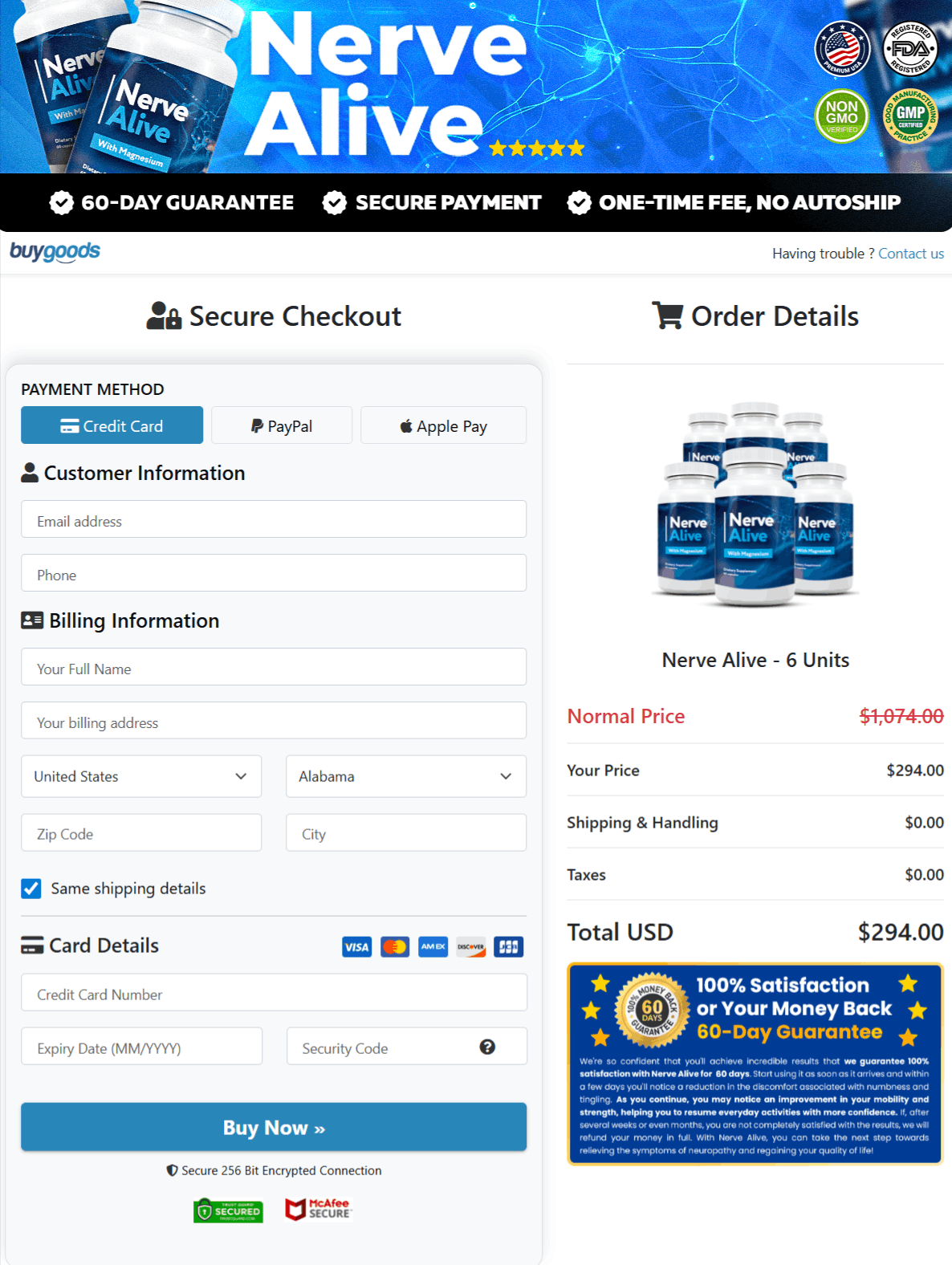 Nervealive Secure Checkout Payment Portal Interface